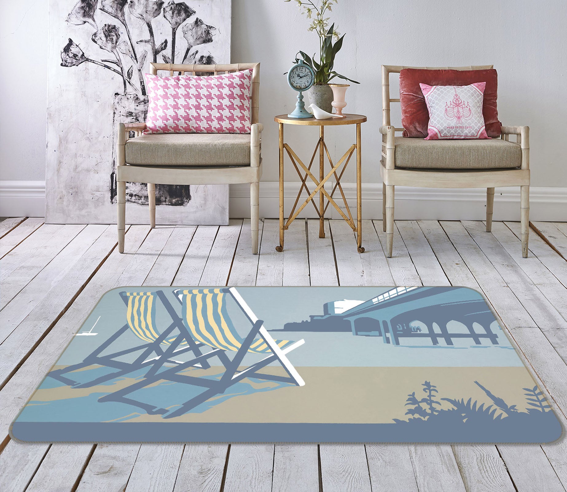 3D Bournemouth Pier And Deckchairs 1001 Steve Read Rug Non Slip Rug Mat