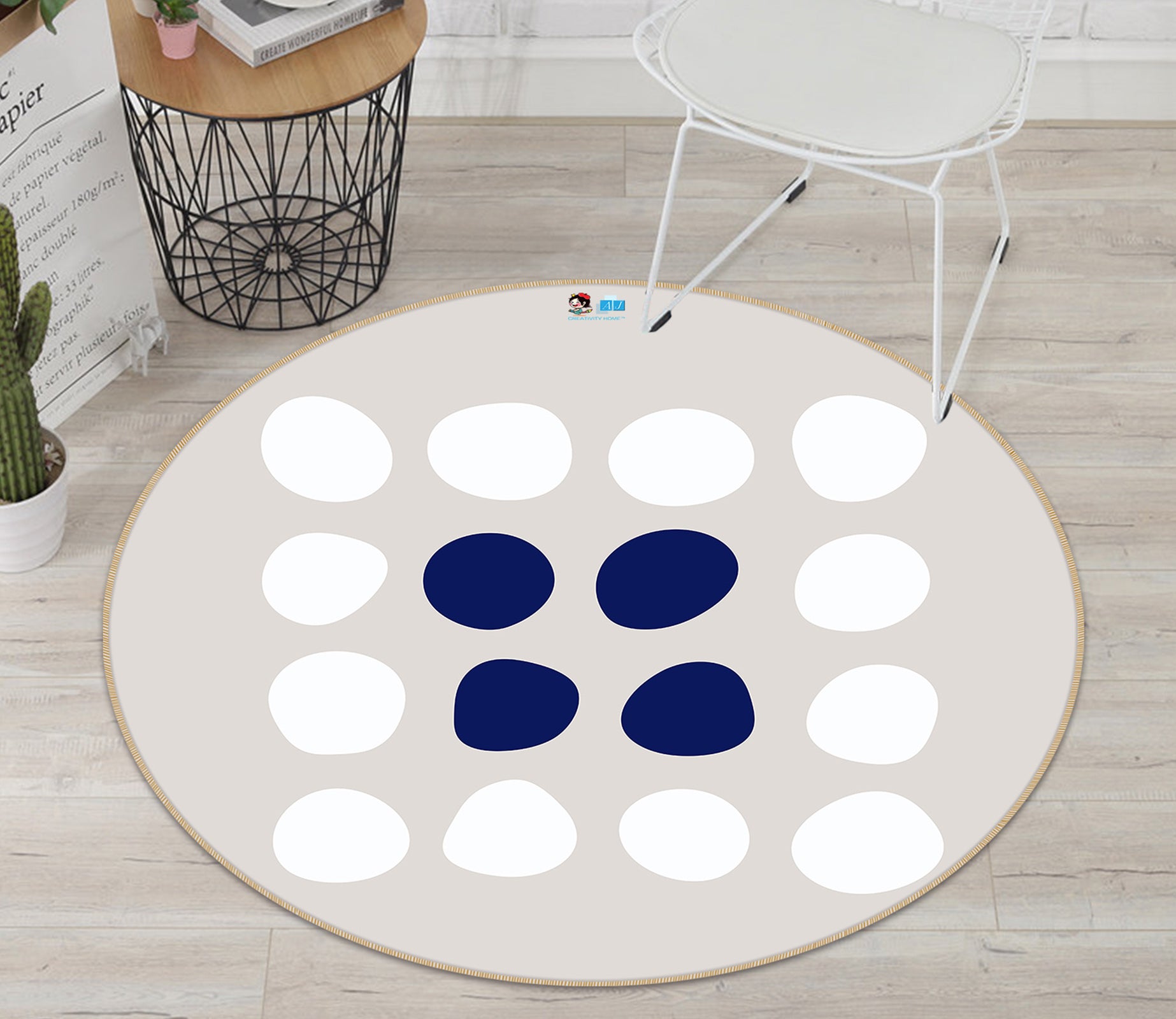 3D White Dark Blue Dots 10594 Kashmira Jayaprakash Rug Round Non Slip Rug Mat