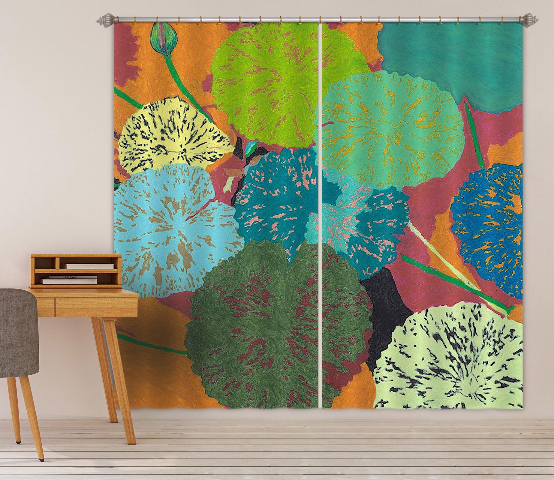 3D Painted Lotus Leaf 283 Allan P. Friedlander Curtain Curtains Drapes