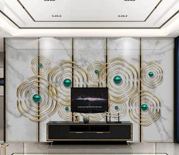 3D Gold Wire Round 230 Wall Murals