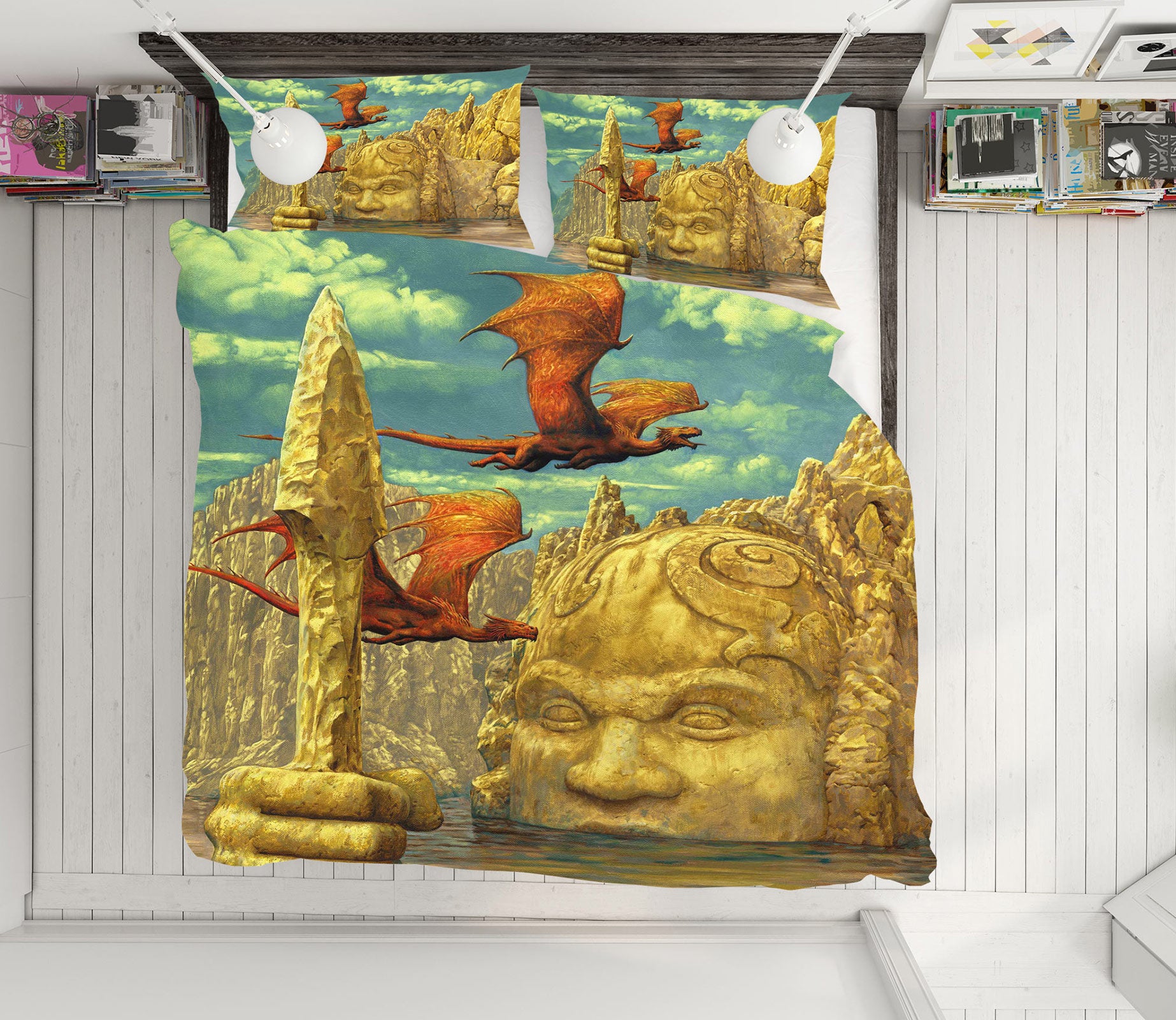 3D Statue Flying Dragon 6227 Ciruelo Bedding Bed Pillowcases Quilt