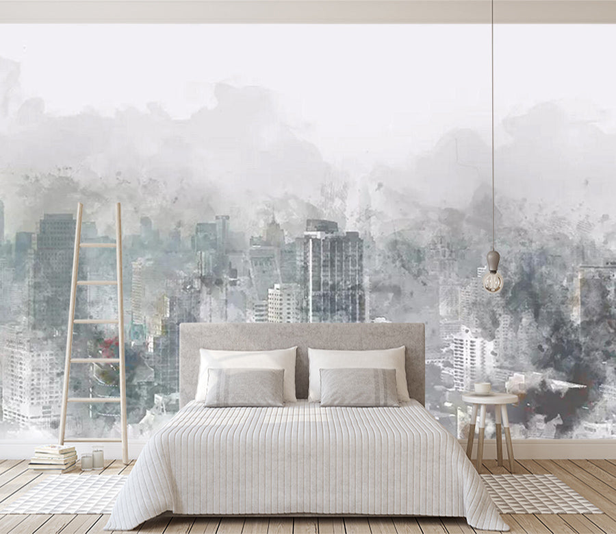 3D Black Building WC440 Wall Murals