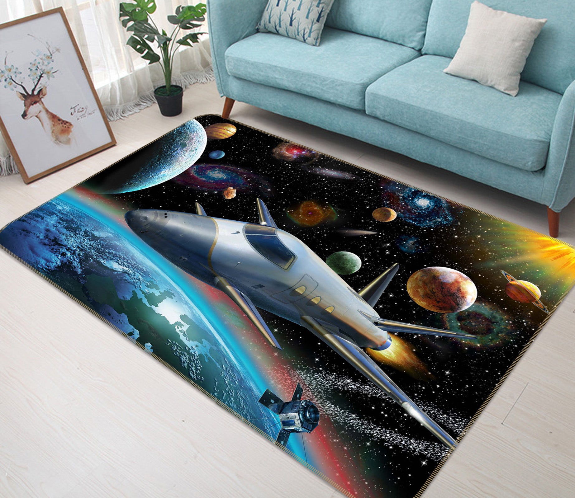 3D Spacecraft 1070 Adrian Chesterman Rug Non Slip Rug Mat
