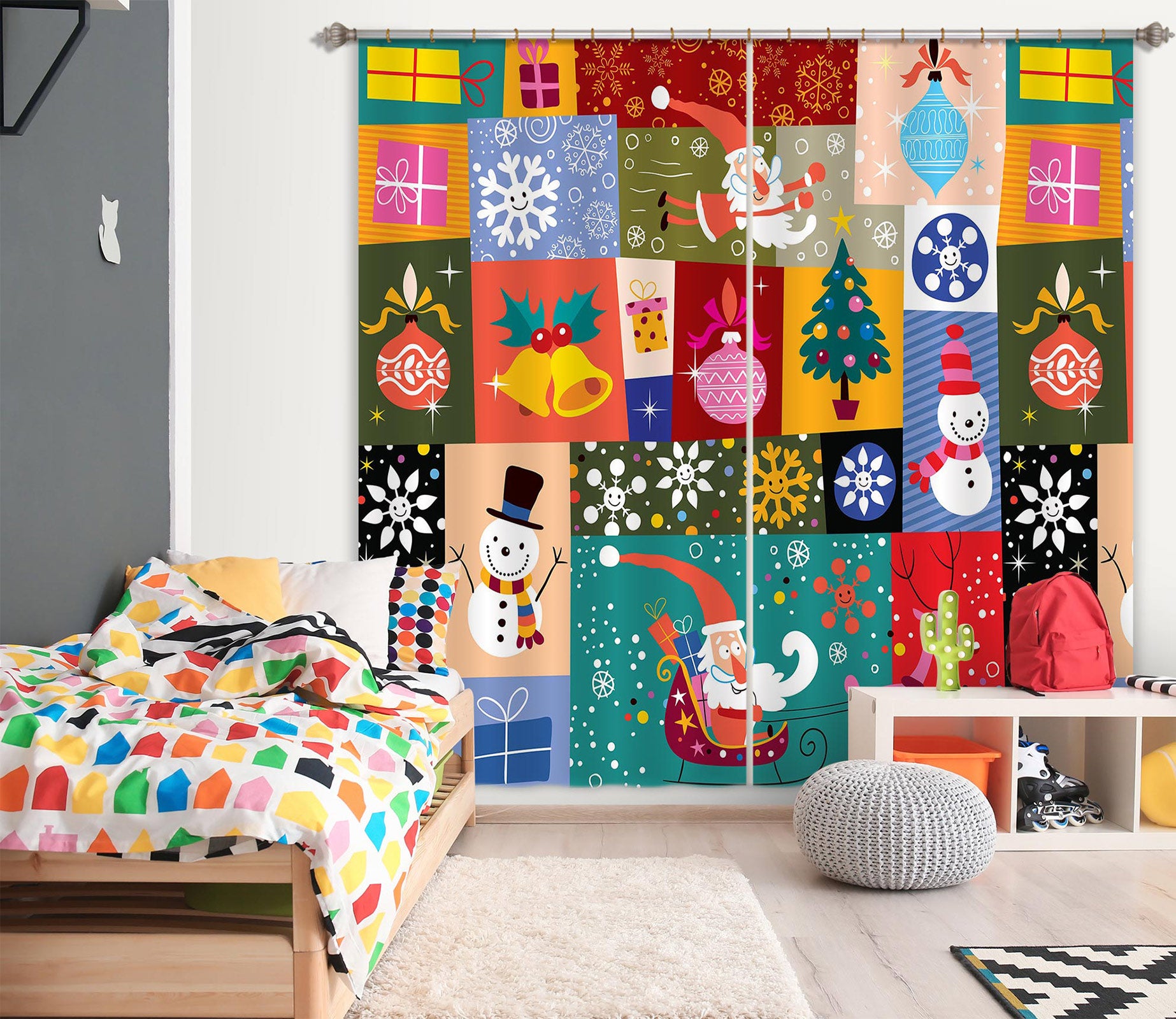 3D Snowman Tree Color Square 53058 Christmas Curtains Drapes Xmas