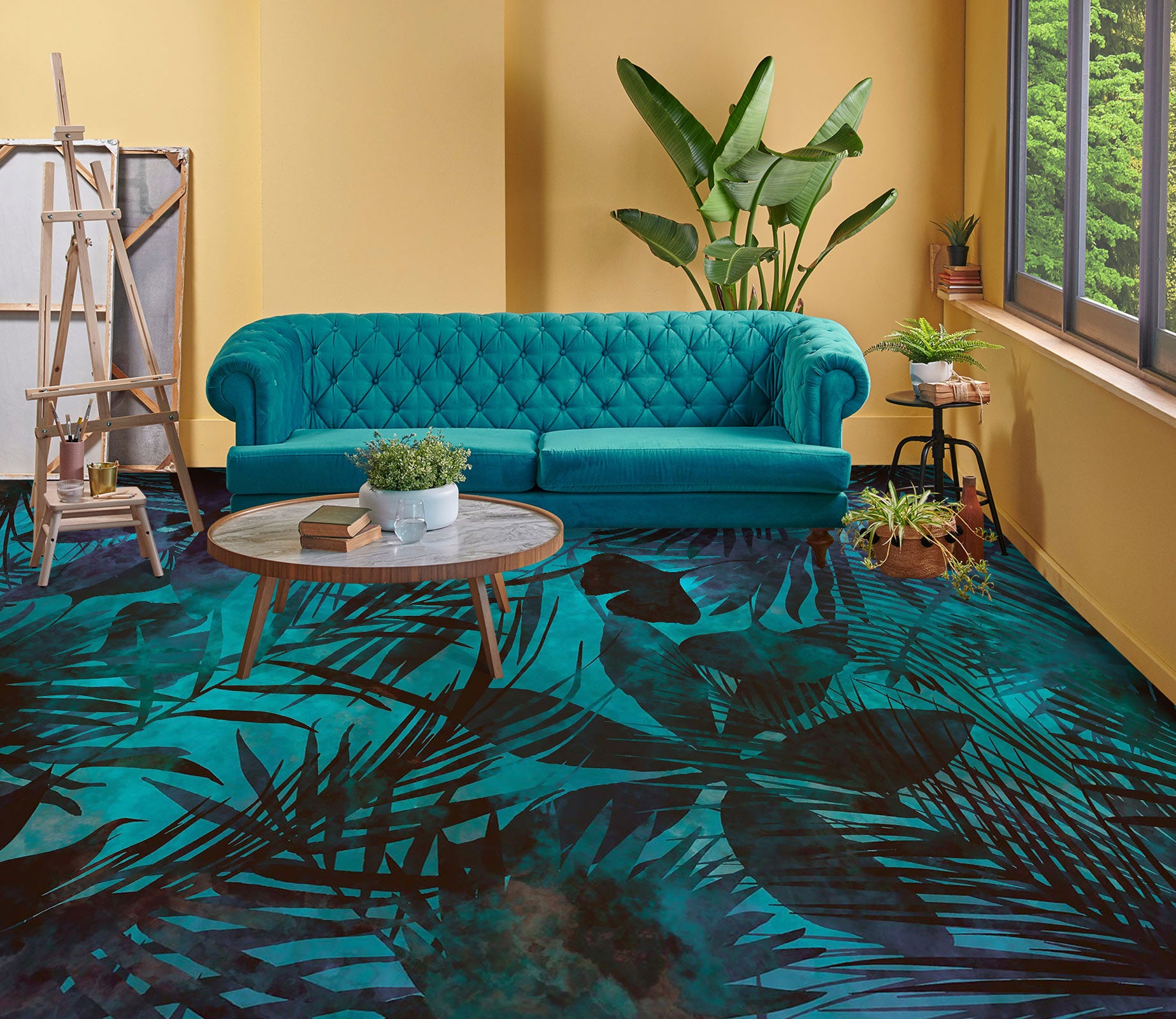 3D Dark Leaves Pattern 102116 Andrea Haase Floor Mural  Wallpaper Murals Self-Adhesive Removable Print Epoxy