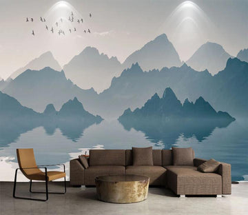 3D Far Mountain Lake Reflection 2057 Wall Murals