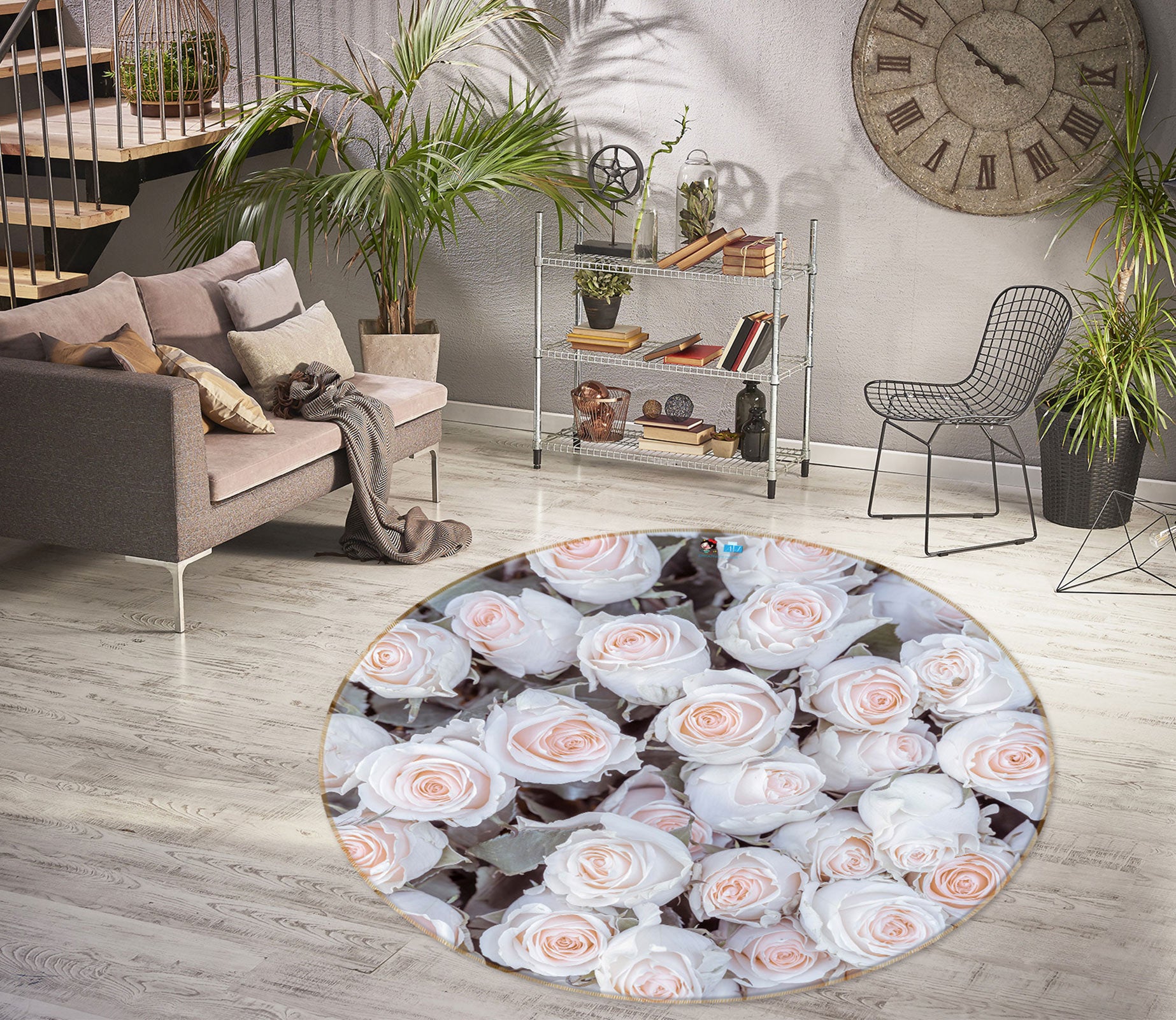 3D Rose Bouquet 7571 Assaf Frank Rug Round Non Slip Rug Mat
