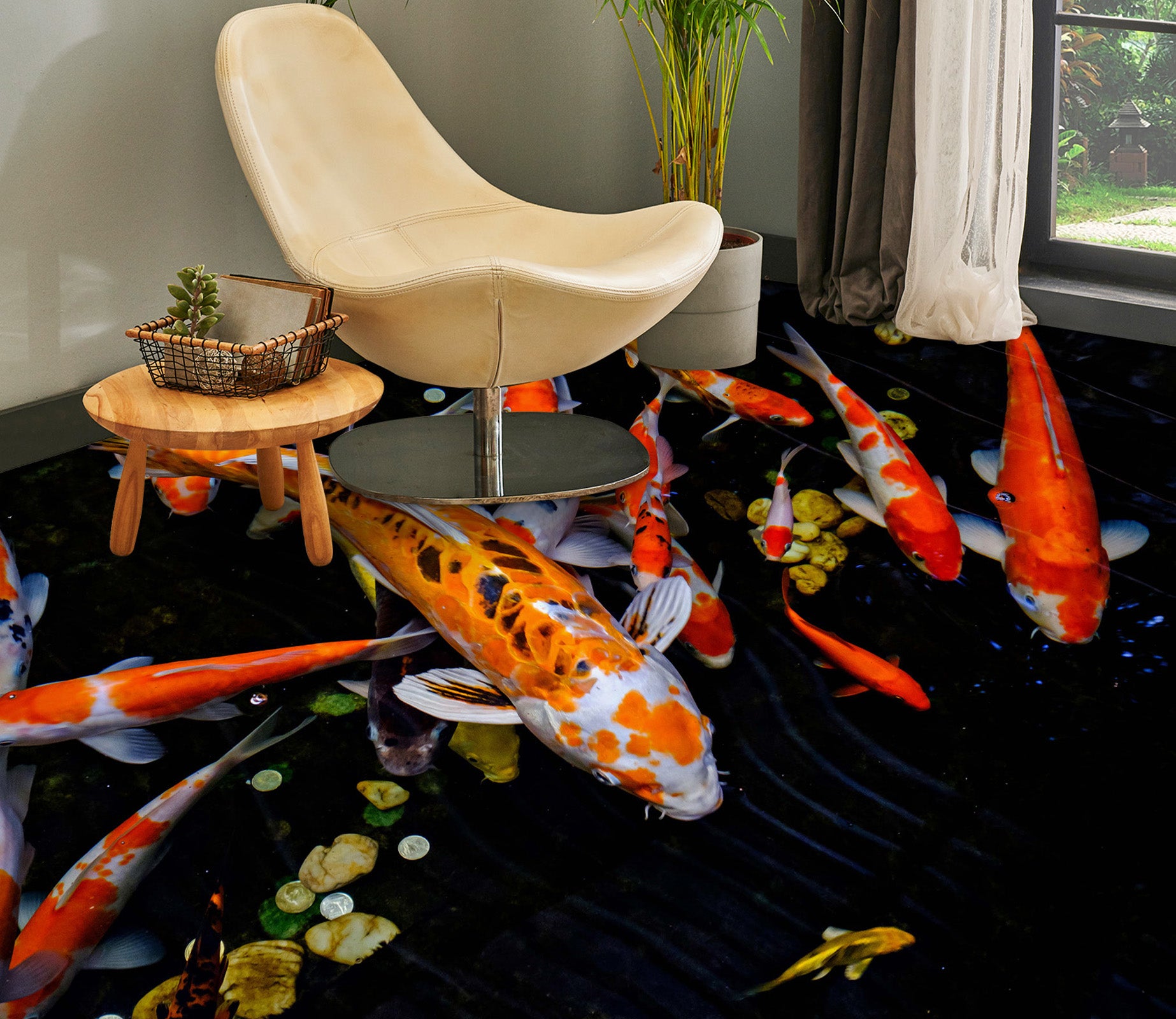 3D Koi Blessing 083 Floor Mural  Wallpaper Murals Rug & Mat Print Epoxy waterproof bath floor