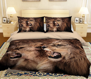 3D Fangs Lion 087 Bed Pillowcases Quilt