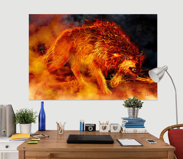 3D Flaming Wolf 5106 Tom Wood Wall Sticker