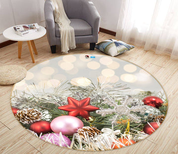 3D Branches Pendant 55186 Christmas Round Non Slip Rug Mat Xmas