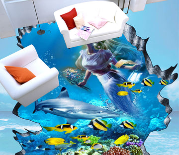 3D Mysterious Mermaid 124 Floor Mural  Self-Adhesive Sticker Bathroom Non-slip Waterproof Flooring Murals