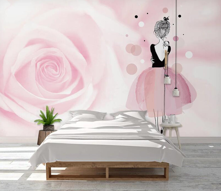 3D Pale Pink Rose Girl 1122 Wall Murals