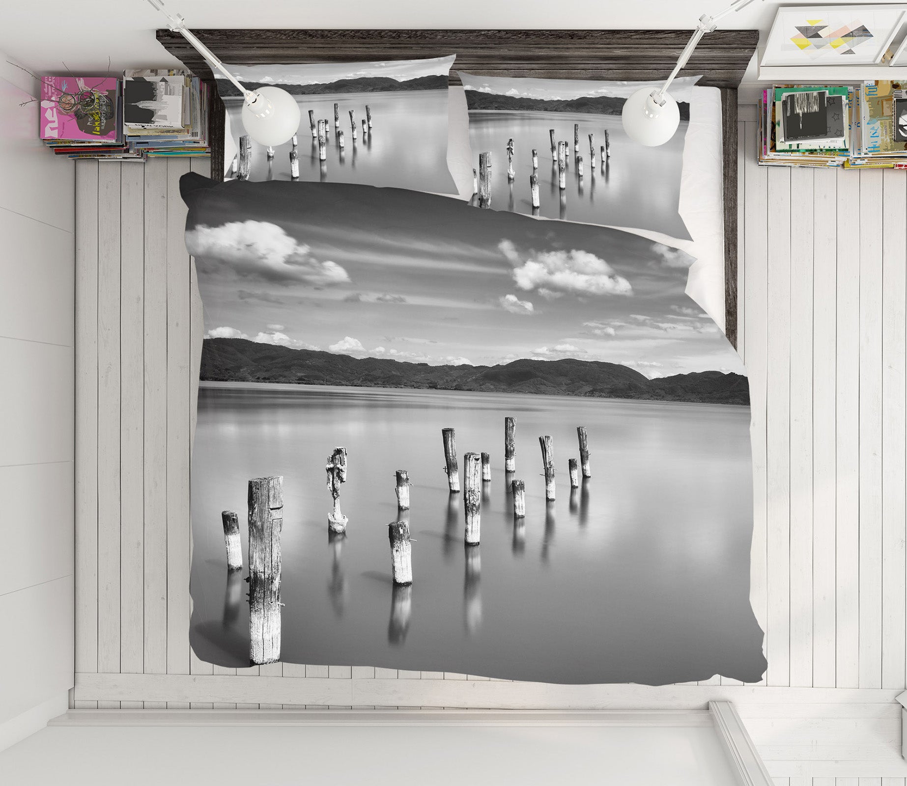 3D Grey Lake Pier 111 Marco Carmassi Bedding Bed Pillowcases Quilt
