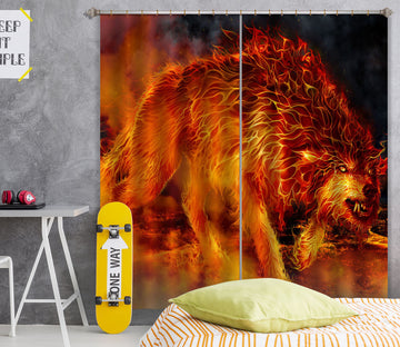 3D Flaming Wolf 5093 Tom Wood Curtain Curtains Drapes