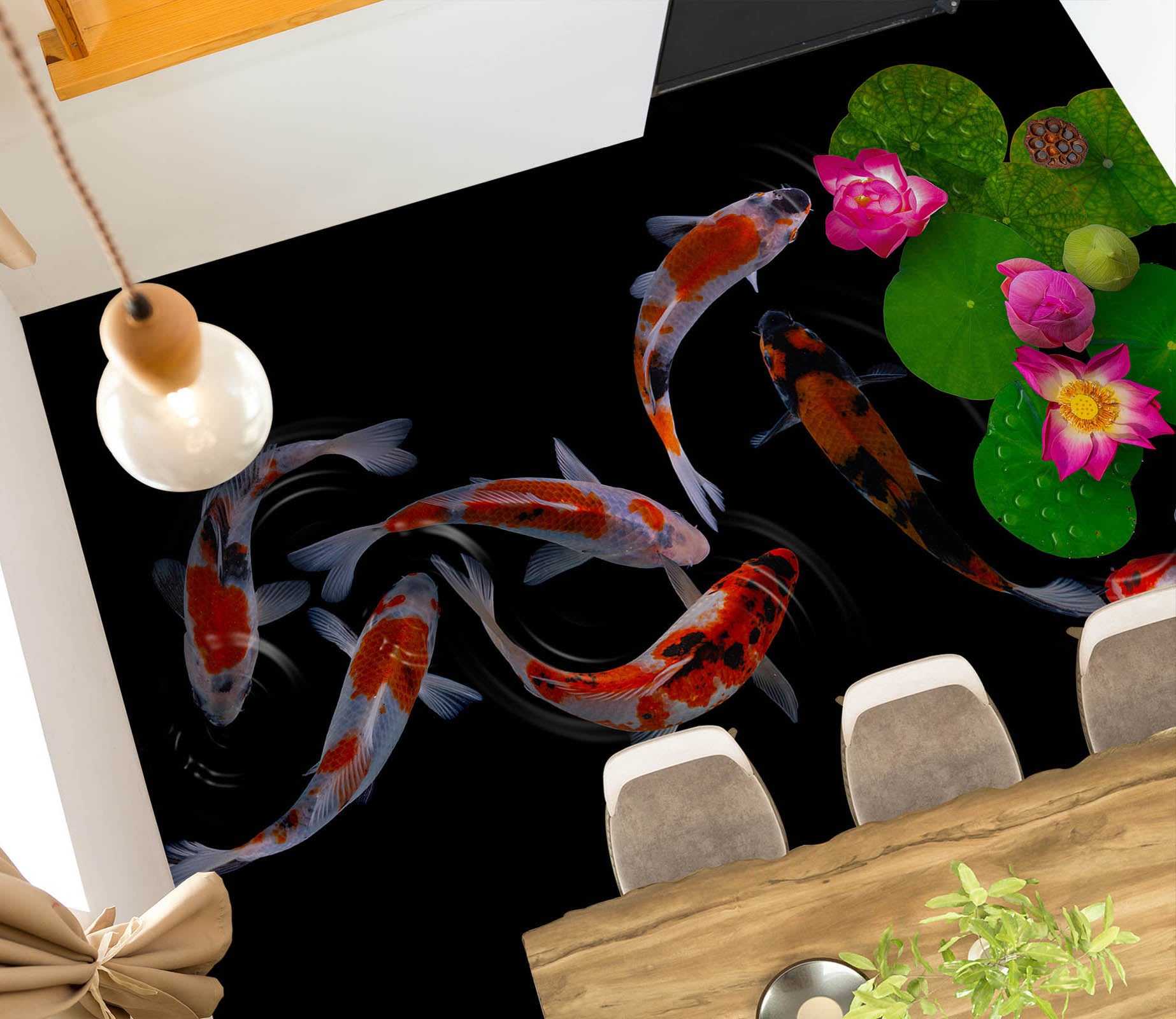 3D Pink Water Lily And Koi 463 Floor Mural  Wallpaper Murals Rug & Mat Print Epoxy waterproof bath floor
