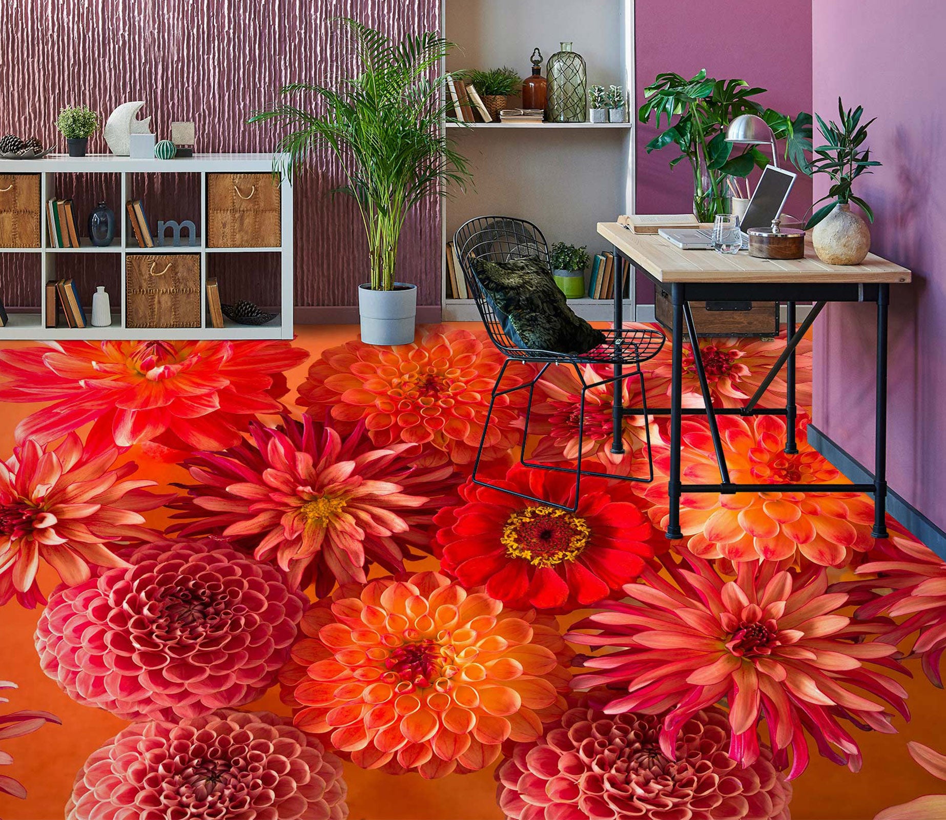 3D Red Chrysanthemum 9868 Assaf Frank Floor Mural  Wallpaper Murals Self-Adhesive Removable Print Epoxy