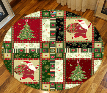 3D Santa Tree Lattice 55205 Christmas Round Non Slip Rug Mat Xmas