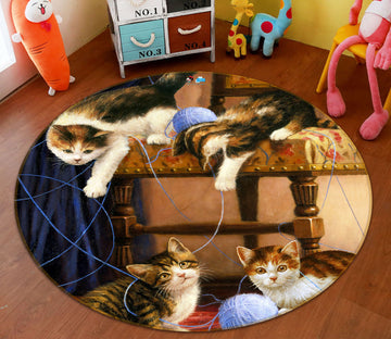 3D Cute Cat Wool 031 Kevin Walsh Rug Round Non Slip Rug Mat