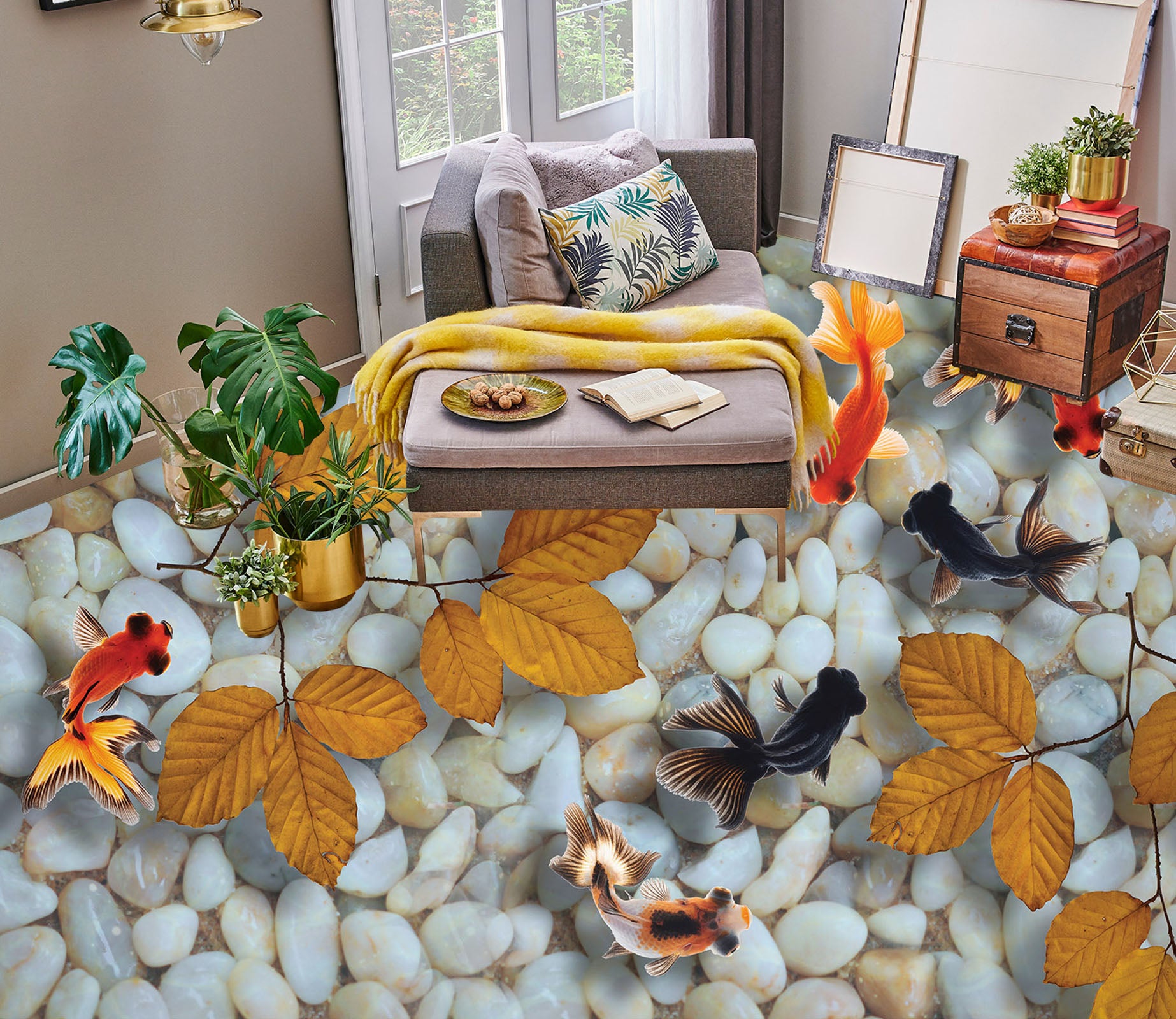 3D Fall Leaves Over Water 227 Floor Mural  Wallpaper Murals Rug & Mat Print Epoxy waterproof bath floor