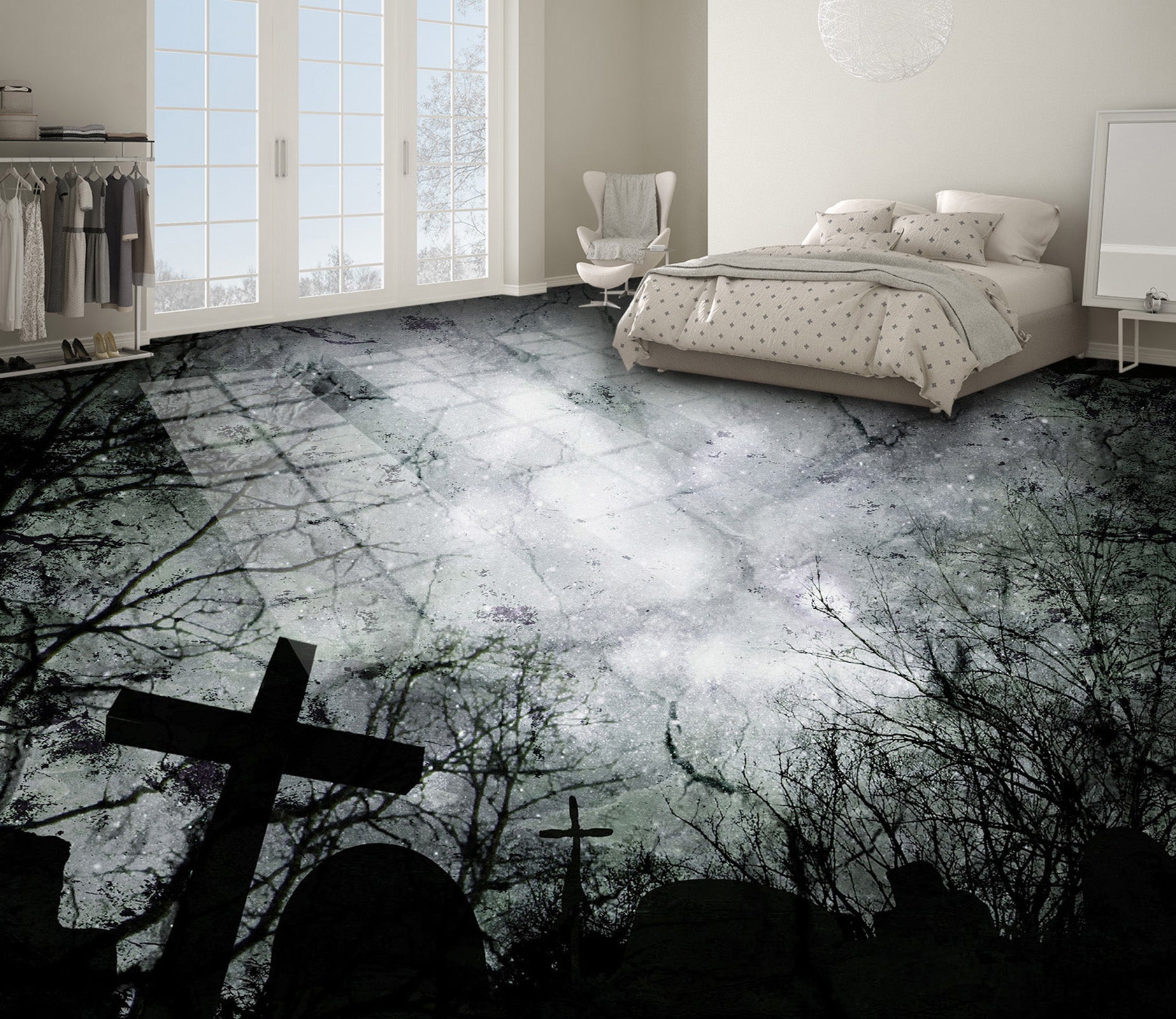 3D Dead Tree Cross 005 Floor Mural  Self-Adhesive Sticker Bathroom Non-slip Waterproof Flooring Murals