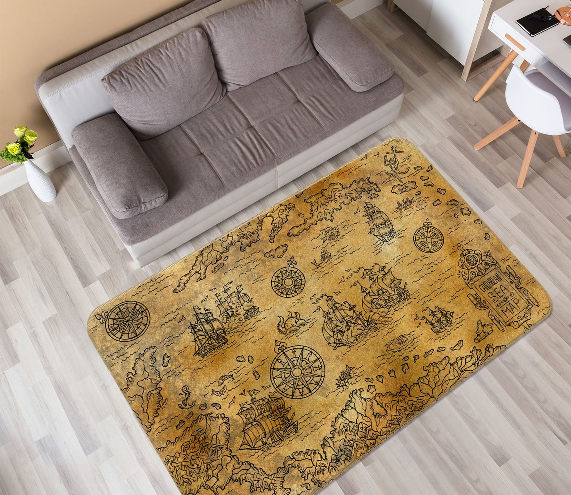 3D Vintage Paper 289 World Map Non Slip Rug Mat