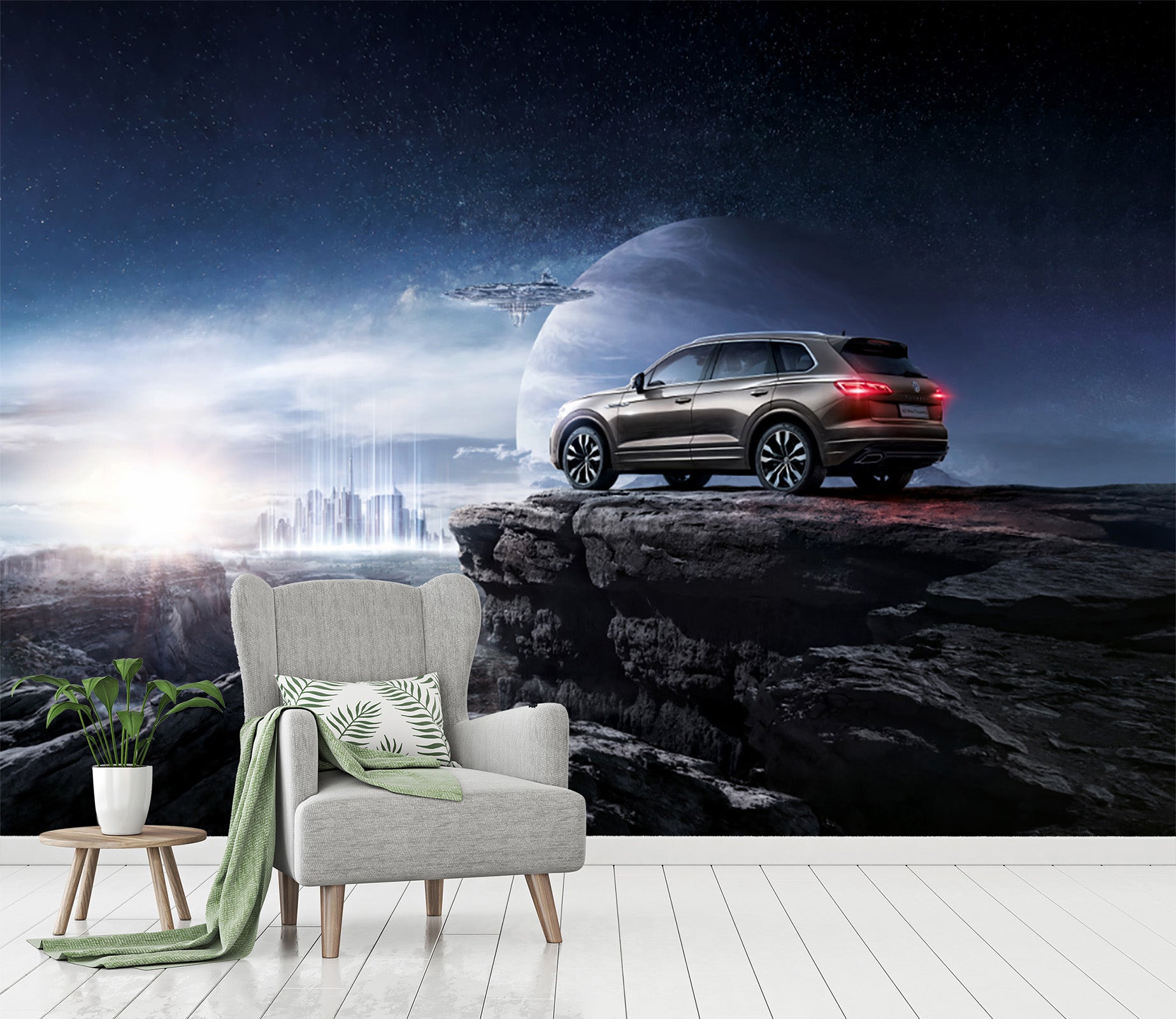 3D Spaceship Car 023 Vehicle Wall Murals