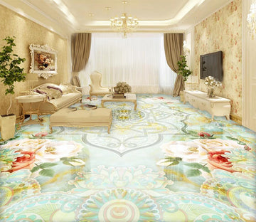 3D Light Blue Petals 097 Floor Mural  Self-Adhesive Sticker Bathroom Non-slip Waterproof Flooring Murals