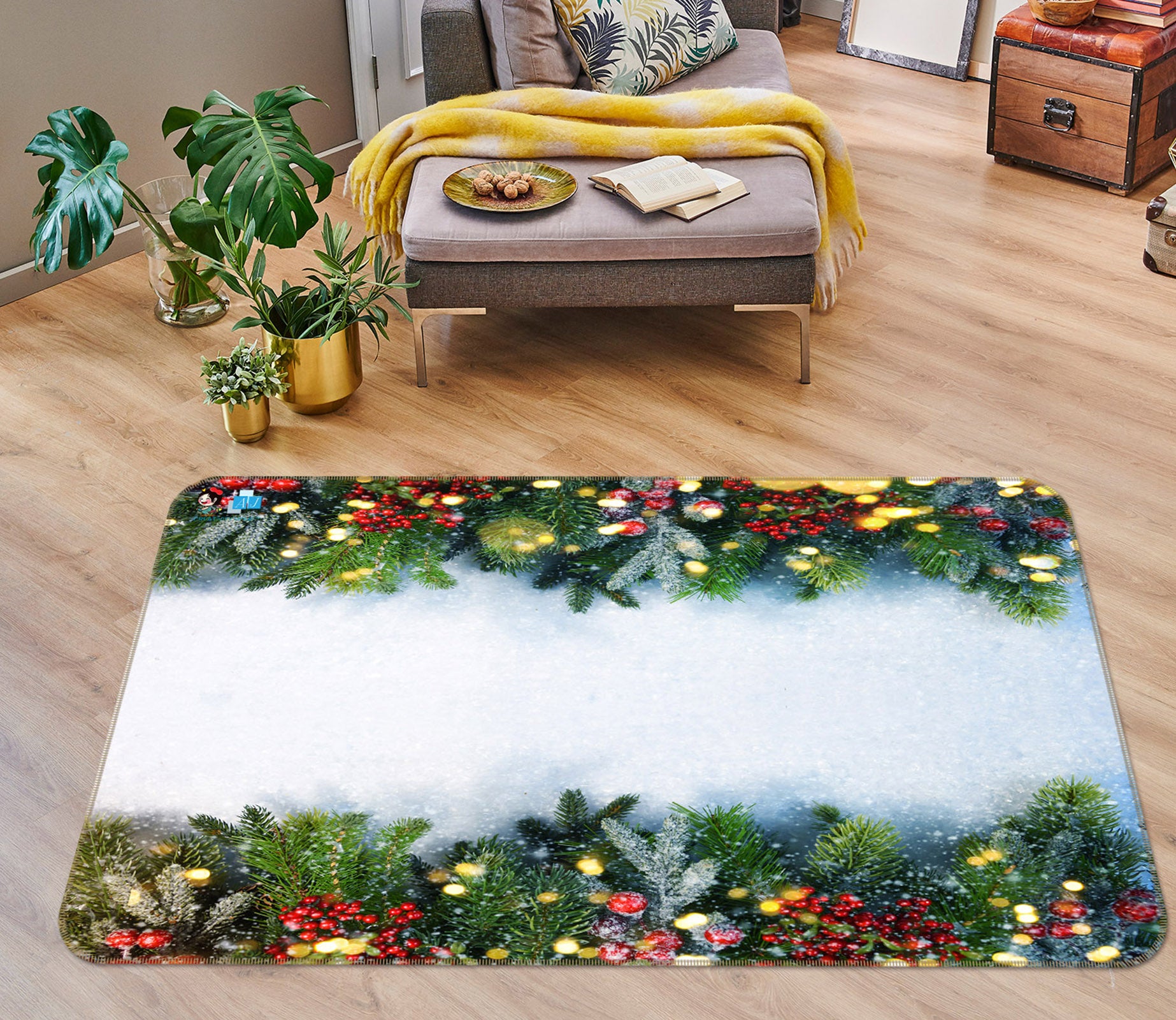 3D Up Down Branches 56232 Christmas Non Slip Rug Mat Xmas