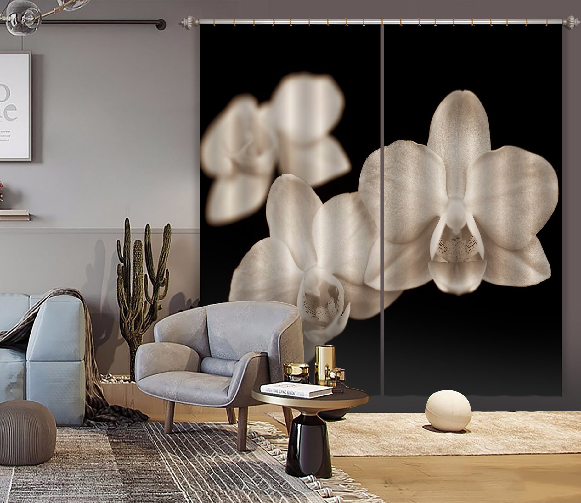 3D White Flower 6504 Assaf Frank Curtain Curtains Drapes