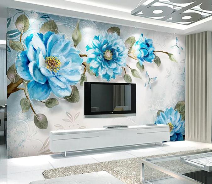 3D Blue Flowers 524 Wall Murals Wallpaper AJ Wallpaper 2 