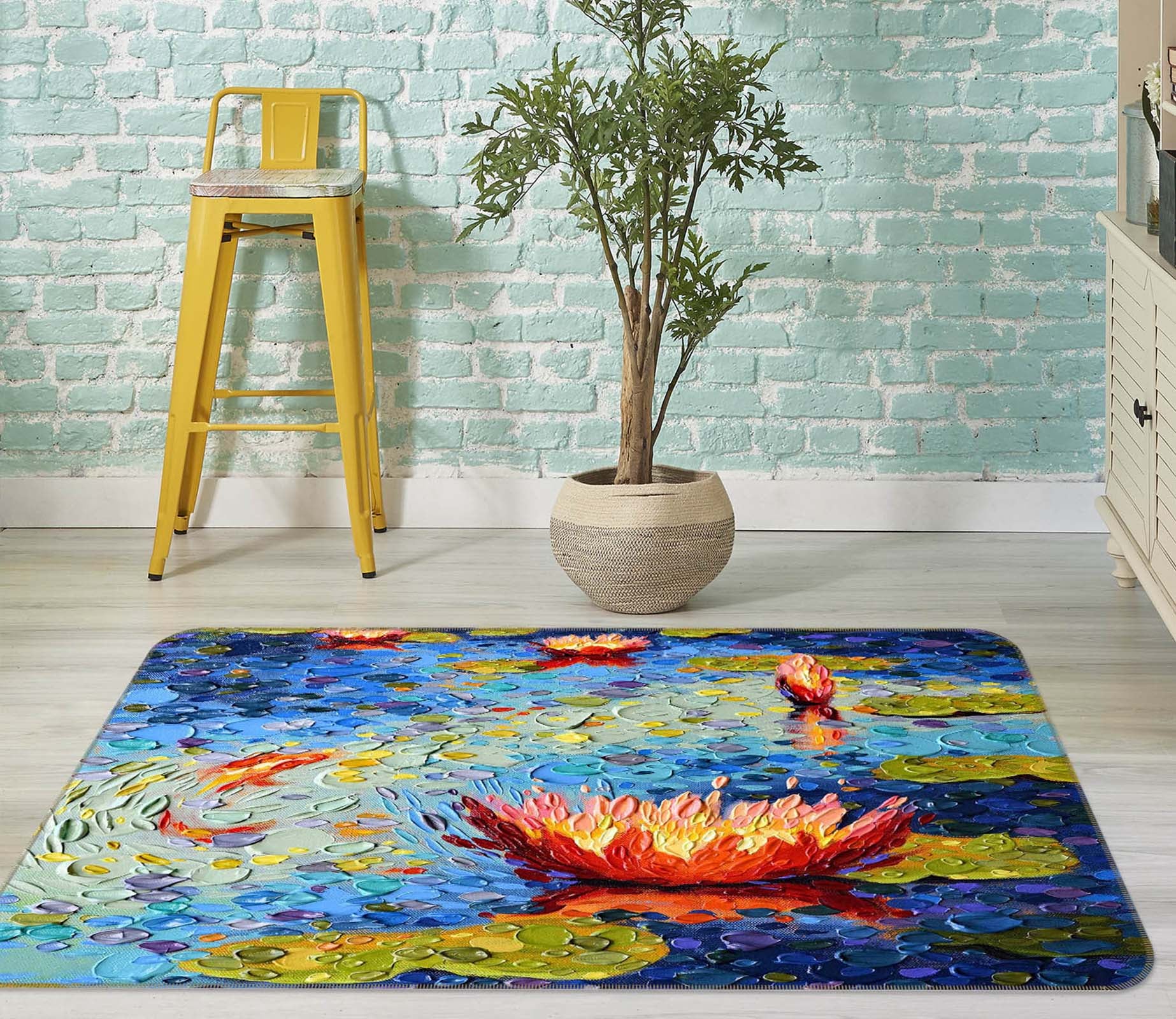3D Lotus Pond 1006 Dena Tollefson Rug Non Slip Rug Mat