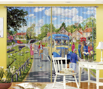 3D The Village Bus Stop 112 Trevor Mitchell Curtain Curtains Drapes
