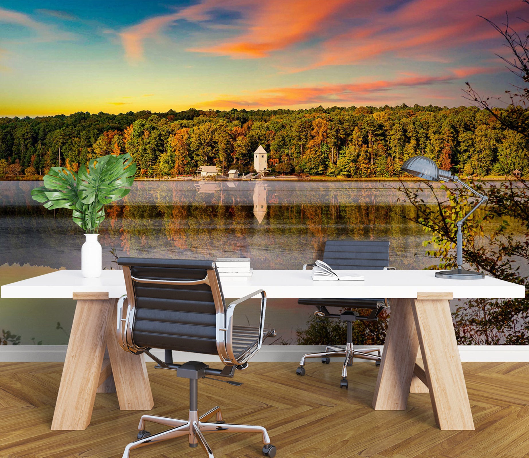 3D Sunset Forest Lake 5232 Beth Sheridan Wall Mural Wall Murals
