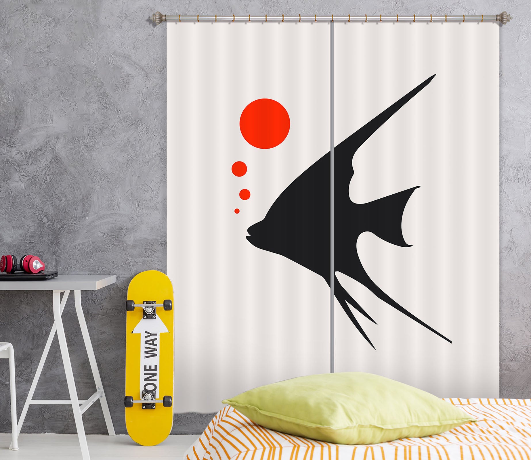 3D Fish Bubble 1016 Boris Draschoff Curtain Curtains Drapes