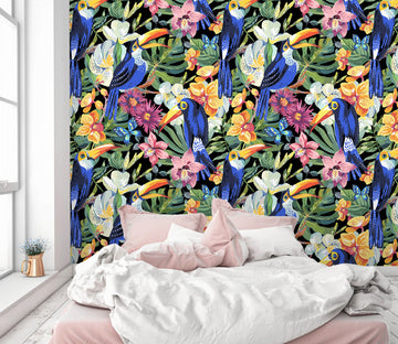 3D Blue Parrot Flower 50 Wall Murals