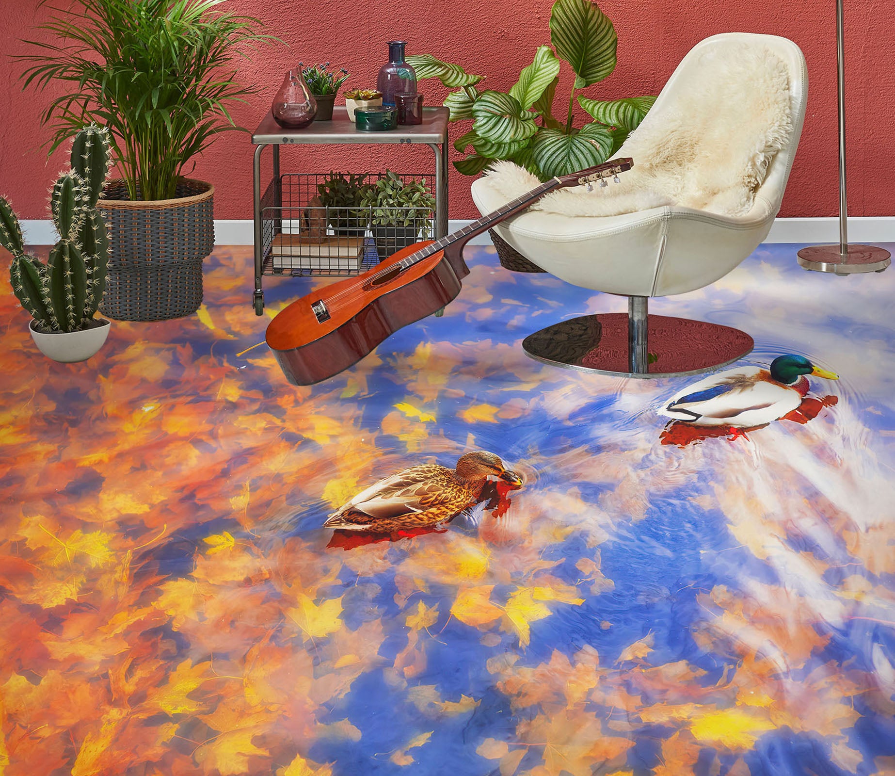 3D Two Dreamy Ducks 260 Floor Mural  Wallpaper Murals Rug & Mat Print Epoxy waterproof bath floor