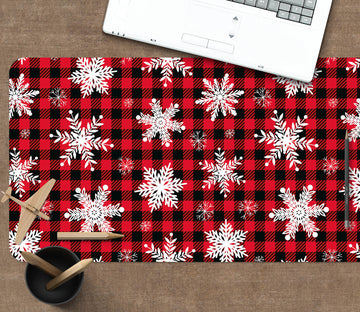 3D Snowflake Red Black Grid 53237 Christmas Desk Mat Xmas