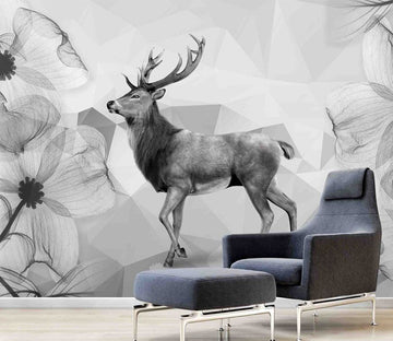 3D Flower Deer WG195 Wall Murals