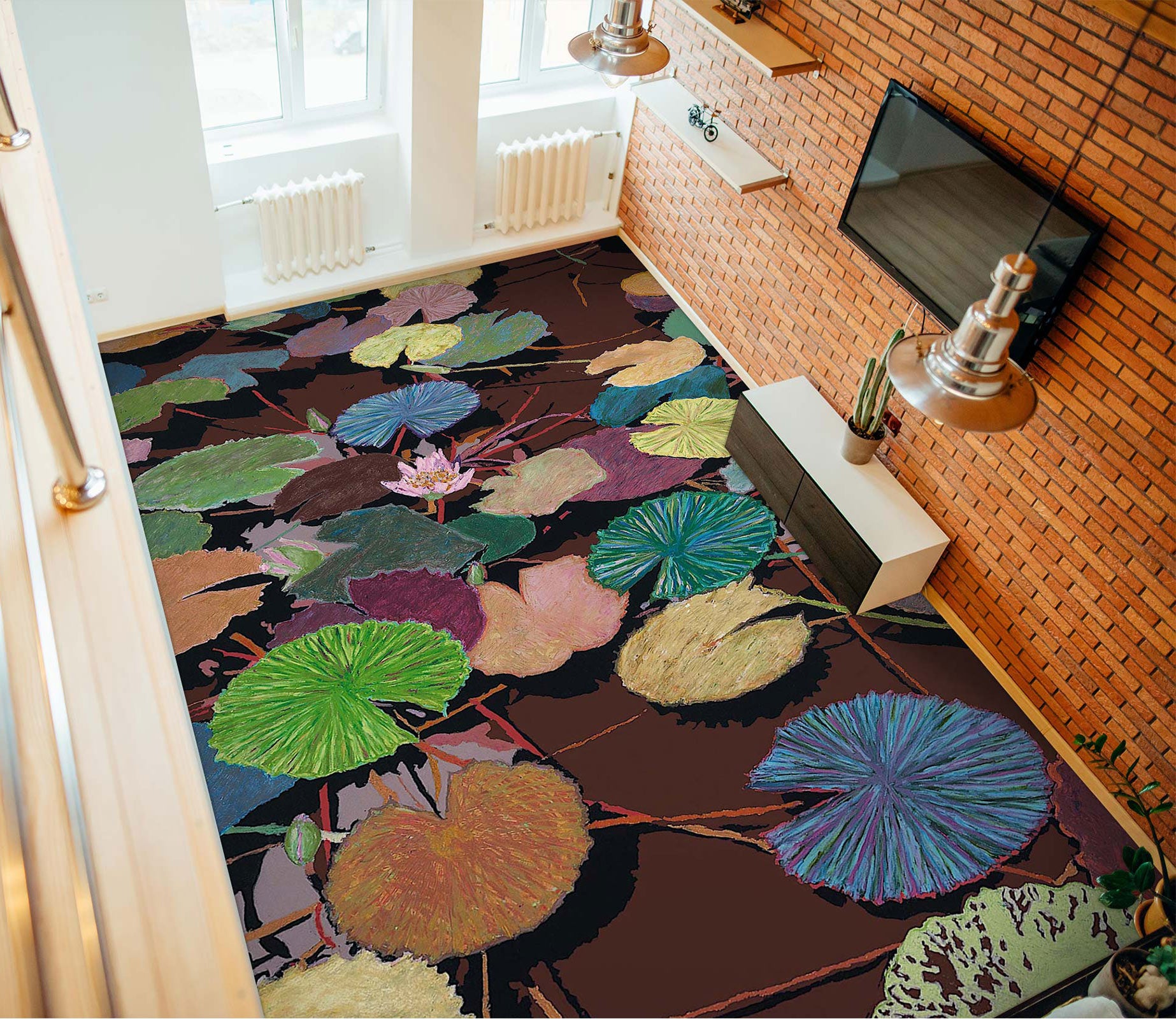 3D Lotus Leaf Color Pattern 96124 Allan P. Friedlander Floor Mural  Wallpaper Murals Self-Adhesive Removable Print Epoxy