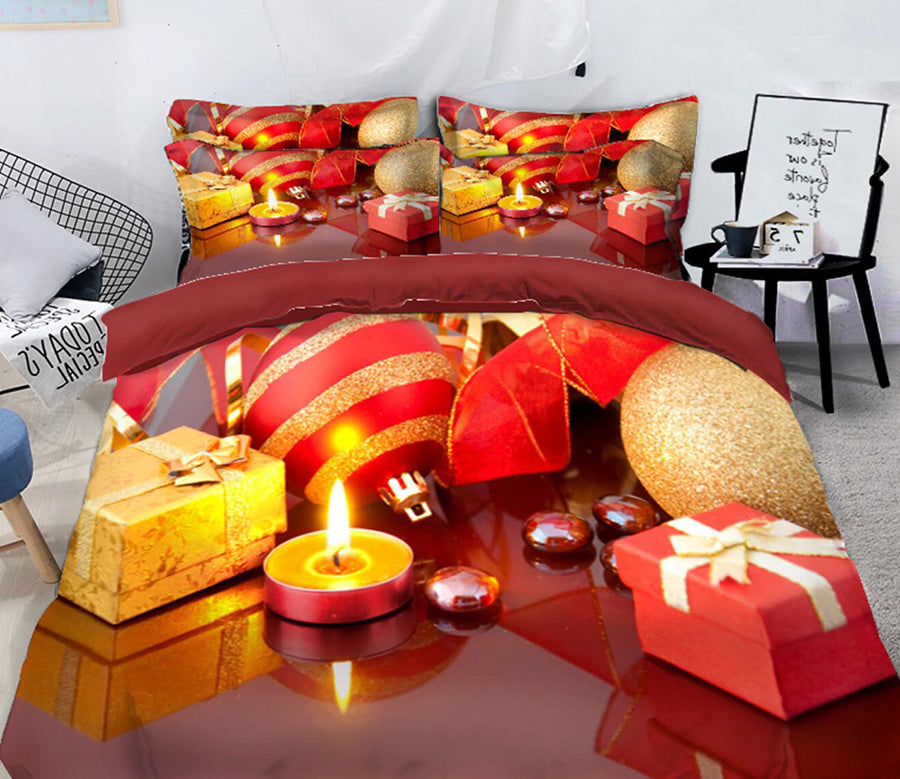 3D Gift Candle 32007 Christmas Quilt Duvet Cover Xmas Bed Pillowcases
