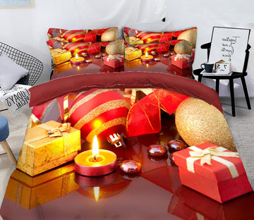 3D Gift Candle 32007 Christmas Quilt Duvet Cover Xmas Bed Pillowcases