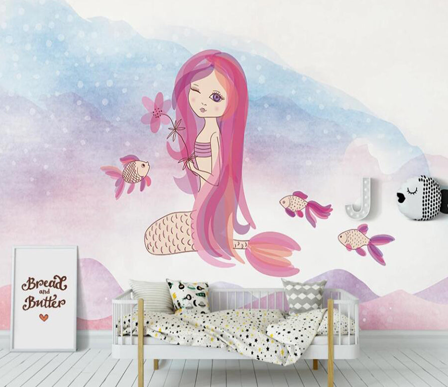 3D Playful Pink Mermaid 1133 Wall Murals
