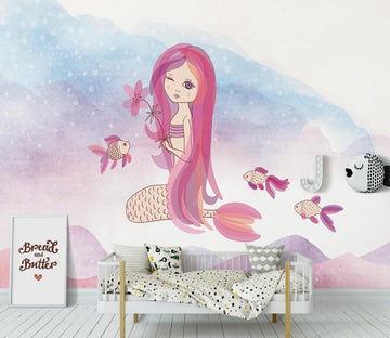 3D Playful Pink Mermaid 1133 Wall Murals