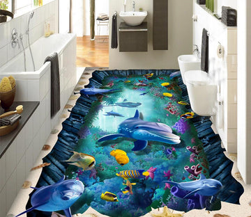 3D Colorful Fish 053 Floor Mural  Self-Adhesive Sticker Bathroom Non-slip Waterproof Flooring Murals
