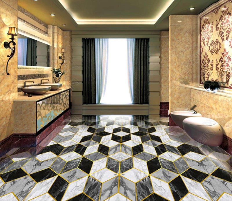 3D Black And White Gray 026 Floor Mural  Self-Adhesive Sticker Bathroom Non-slip Waterproof Flooring Murals