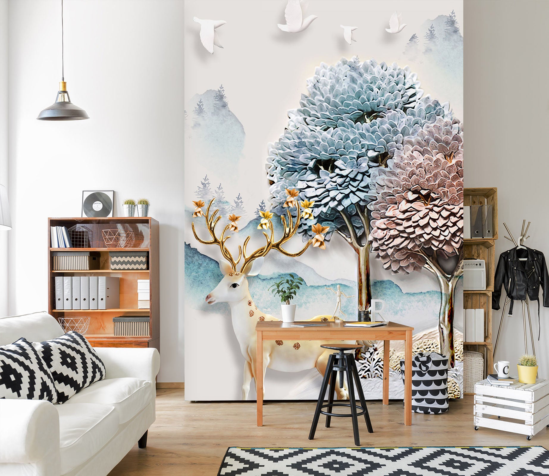 3D Colored Valley Fawn 064 Wall Murals