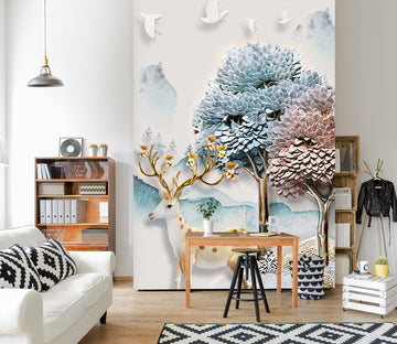 3D Colored Valley Fawn 064 Wall Murals