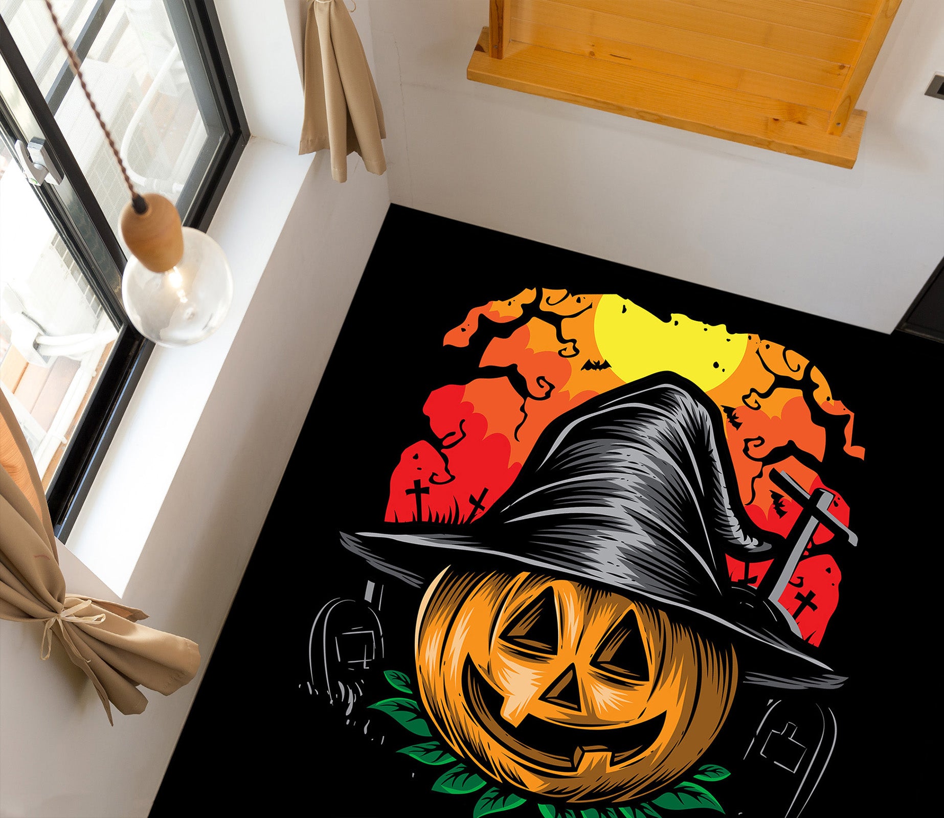 3D Hat Pumpkin 003 Floor Mural  Self-Adhesive Sticker Bathroom Non-slip Waterproof Flooring Murals