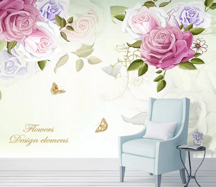 3D Three-color Flowers 037 Wall Murals